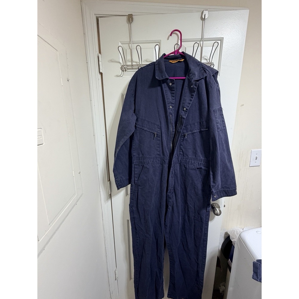 Berne Mens Large Tall 46 Chest Canvas Coveralls Navy Blue One Piece Workwear
